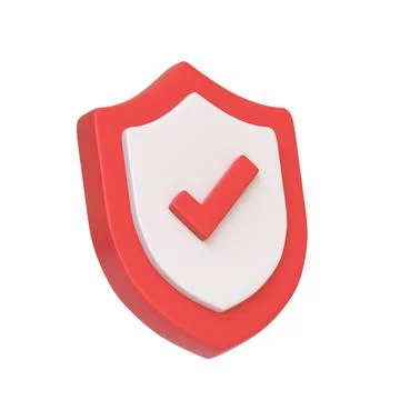 Red and white shield with a check mark isolated on white backgound Stock Illustration