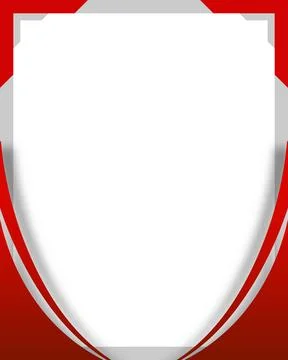 Red and white shield frame vector template with modern geometric border and.. Stock Illustration