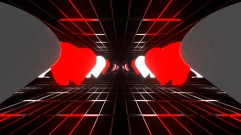 Red and White Slow Strobe Neon Hearts Tunnel Background VJ Loop in 4K Video stock 280184637