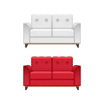Red and white sofa vector illustration isolated on white background Stock Illustration