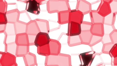 Red and White Squares Morphing in to Random Shapes with Crystal Texture. Stockbeeldmateriaal 332402989