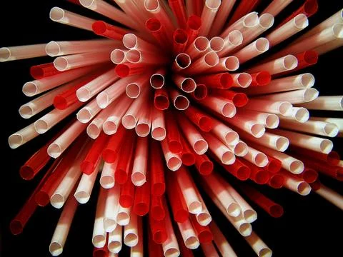 Red and white straws in a pattern Stock Photos