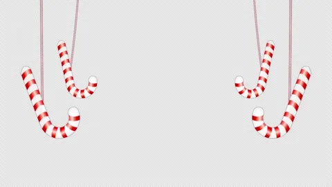 Red and white striped candy canes hanging Animation video with alpha channel. Stock Footage 291532073