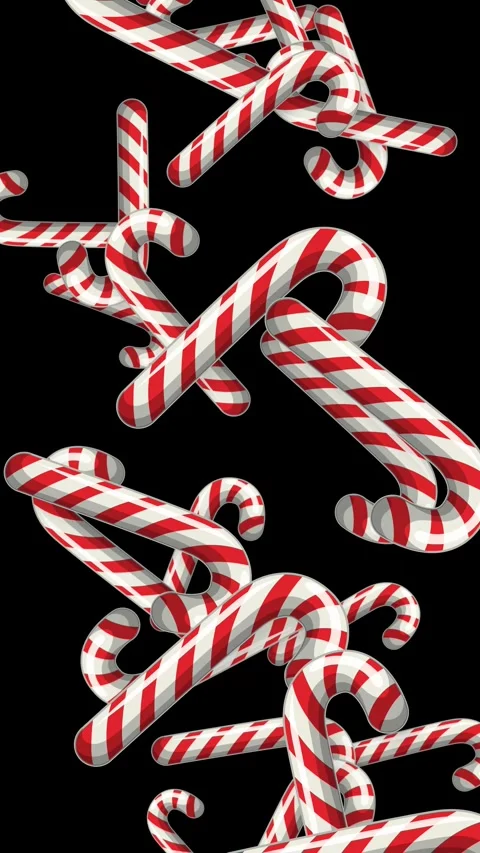 Red and White Striped Candy Canes Falling Against Black Background Stock Footage 344845843
