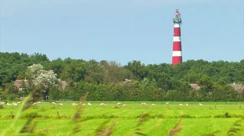 Red and white striped lighthouse Stock Footage 8836645