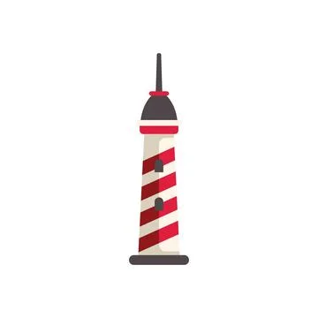 Red and white striped lighthouse guiding ships safely to shore Stock-Illustration