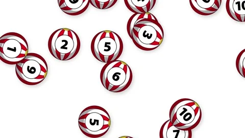 Red and White Striped Numbered Balls Falling on White Background Stock Footage 341549148