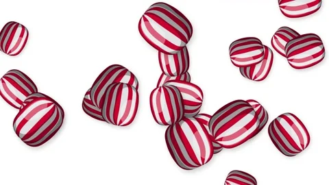 Red and White Striped Peppermint Candy Falling on White Background Stock Footage 343836503