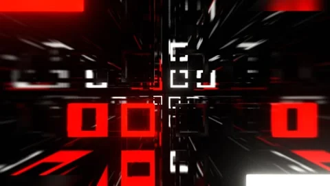 Red and White Strobe Abstract Tunnel of Neon Squares Background VJ Loop l 4K Stock Footage 303046099