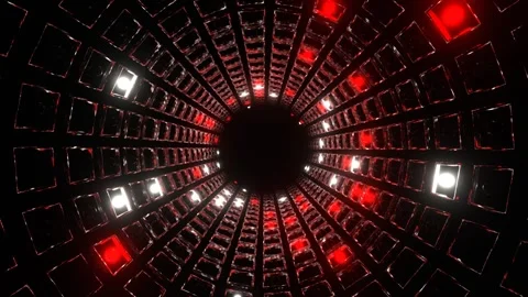 Red and White Strobe Mirrored Square Elements Tunnel Background VJ Loop in 4 Video stock 267882012