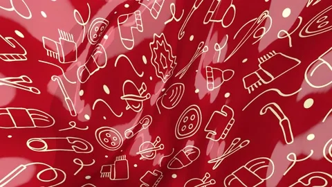 Red and white textile background with knitting elements. Stock Footage 147287912