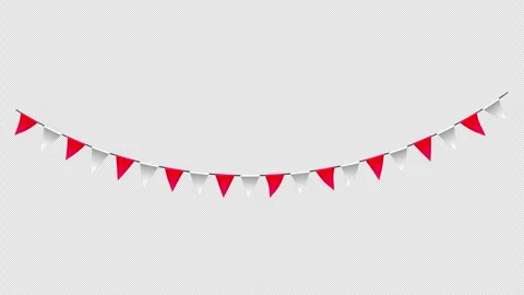 Red and white triangular bunting party garland hanging Stock Footage 341328719