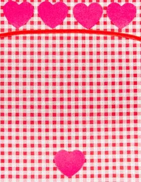 Red and white Vichy fabric background for valentines day with hearts. valenti Stock Photos