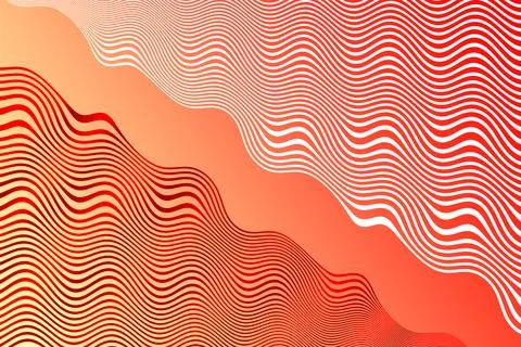 Red and white wave patterns gradient overlay coral orange background Stock Illustration
