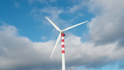 Red And White Wind Turbine In Action Stock Footage 286720046