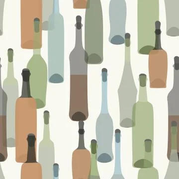 Red and white wine in multi-colored bottles on a burgundy background. Vector Stock Illustration