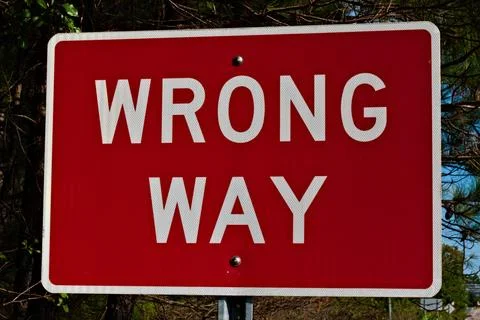 Red and White Wrong Way Sign Foto stock