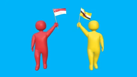 Red and Yellow 3D figures presenting Singapore and Brunei flags Stock Footage 320353495