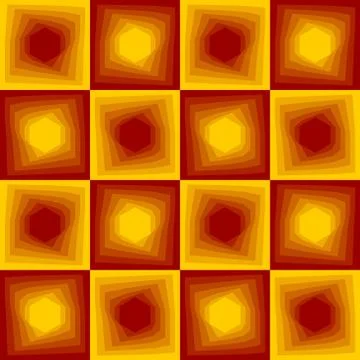 Red and yellow abstract background, checker patterns with blending hexagon Stock Illustration