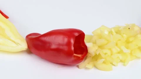 Red and Yellow bell pepper are cut in different ways. Healthy Food Concept. Stock Footage 239227776