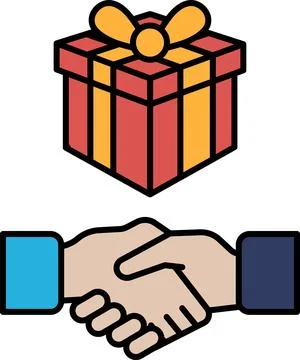 A red and yellow box with a red bow on top of it Stock Illustration