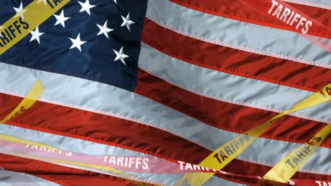 Red and yellow caution tape with tariff text Stock Footage 330966267