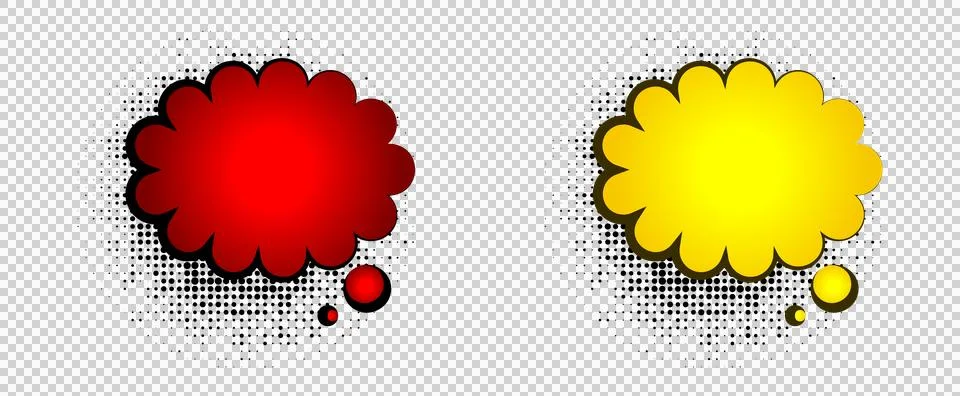 Red and yellow comic book explosion speech bubbles with halftone dots patte.. Stock Illustration