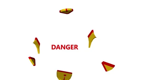 Red and Yellow Danger Warning Symbols Exploding and Flying Apart Animated 3.. Stock Footage 340123614