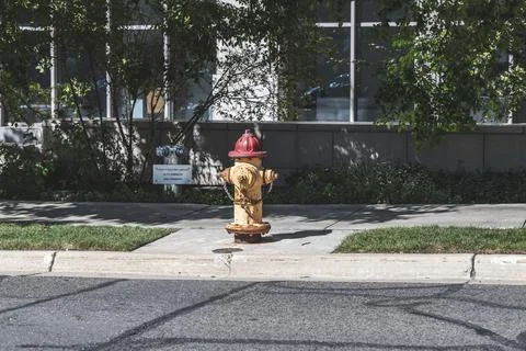 Red and yellow Fire Hydrant on the street in the USA. Stock Photos