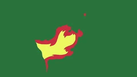 With red and yellow flame fire on paint maple leaf screen map figure Stock Footage 335978908