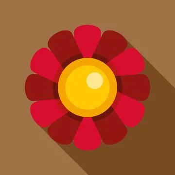 Red and yellow flower flat design icon illustrating nature 스톡 일러스트
