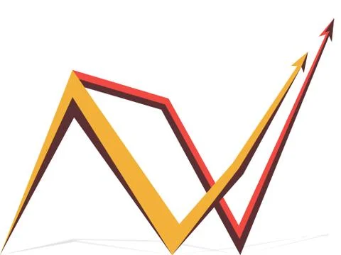 Red and yellow graphics with arrows on white background Stock Illustration