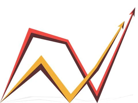 Red and yellow graphics with arrows on white background Stock Illustration