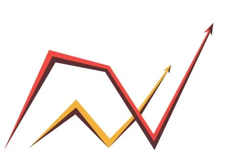Red and yellow graphics with arrows on white background Stock Illustration