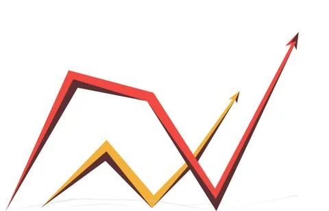 Red and yellow graphics with arrows on white background Stock Illustration
