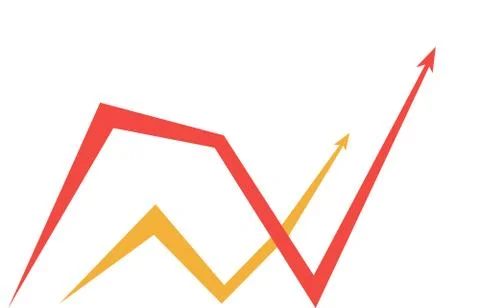 Red and yellow graphics with arrows on white background Stock Illustration