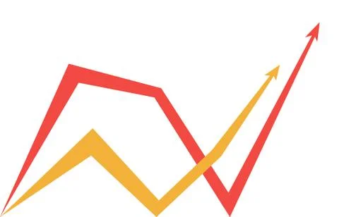 Red and yellow graphics with arrows on white background Stock Illustration