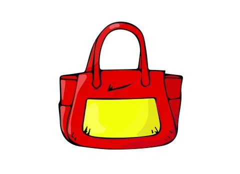 Red and yellow hand drawn cartoon bag Stock Illustration
