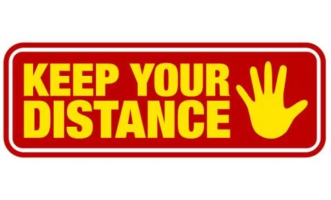 Red and yellow keep your distance sign with stop gesture symbol イラスト素材
