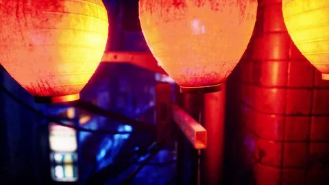 Red and Yellow Lanterns on Pole Ilustração Stock
