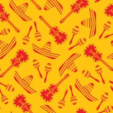 Red and yellow mexican objects seamless pattern Stock Illustration