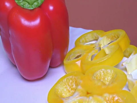 Red and Yellow Paprika – Close Up, Detail, Macro Stock Footage 81090963