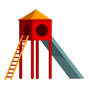 Red and yellow playground structure with slide and ladder Stock Illustration