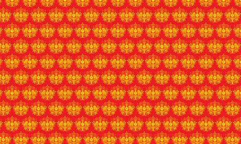 Red and yellow seamless pattern with red flowers and striped design Illustrazione stock