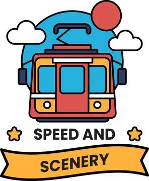 A red and yellow train with a blue sky in the background Stock Illustration