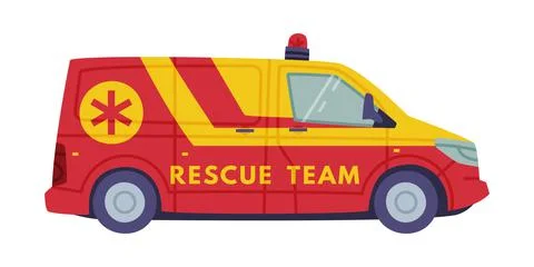 Red and Yellow Van or Truck with Siren as Rescue Equipment and Emergency Vehicle Stock Illustration
