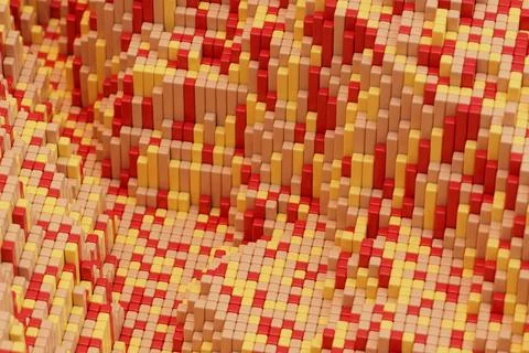 Red and yellow voxel cliffs abstract 3D terrain Stock Illustration