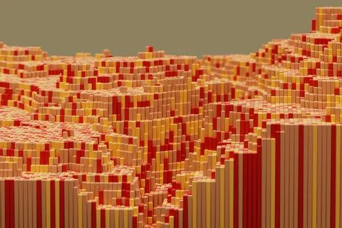 Red and yellow voxel map edge abstract 3D terrain Stock Illustration