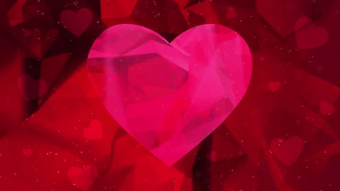Red animate love background with heart. Valentine's greeting polygonal card. Video stock 262586975