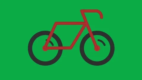 Red animated bicycle riding on green screen background with rotating wheels loop Stock Footage 332390921